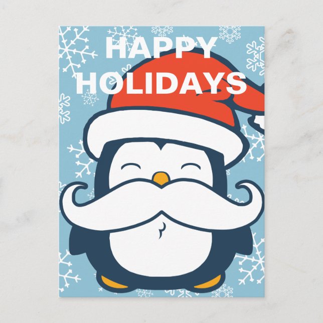 Glad helg Penguin Mustache Trend Vykort (Framsida)