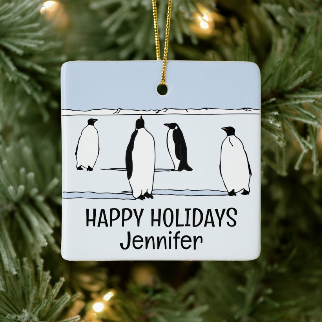 Glad helg Penguin Vinterjul Coola Namn Julgransprydnad Keramik (Träd)