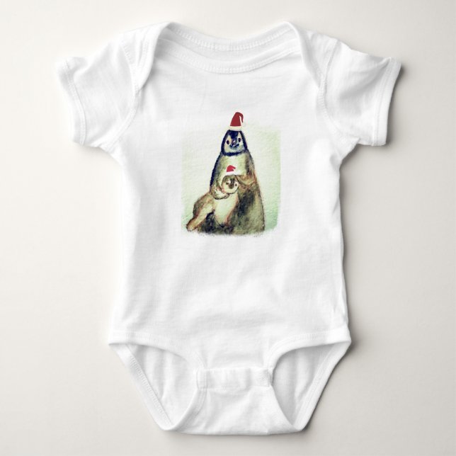 Glad helg,Penguins Baby Bodykostym T Shirt (Framsida)
