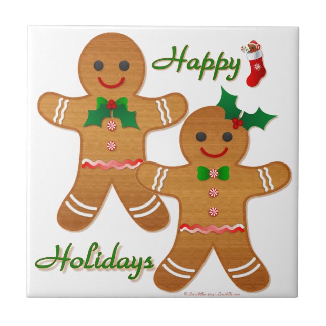 Glad helg Pepparkaksgubbe Boy Girl Kakelplatta (Framsidan)