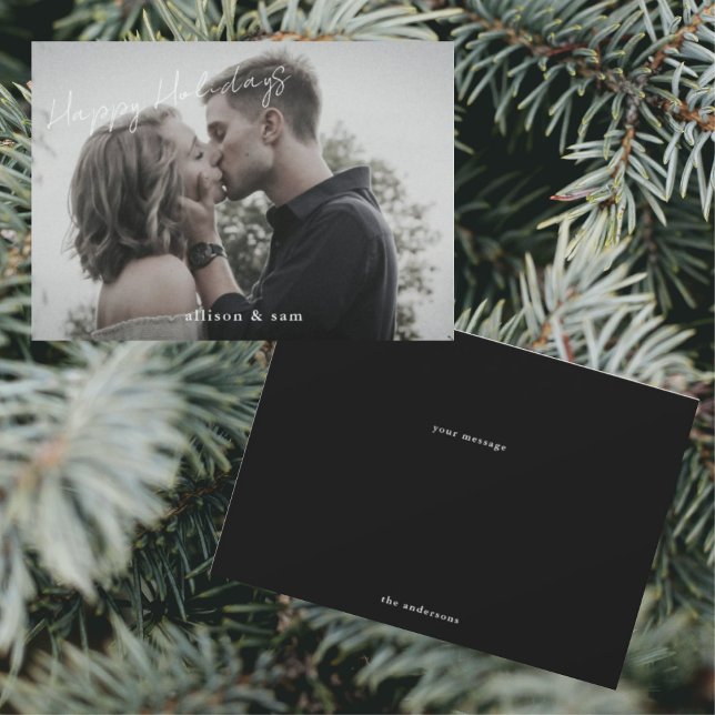 Glad helg Photo Black White Text Julkort (Skapare uppladdad)