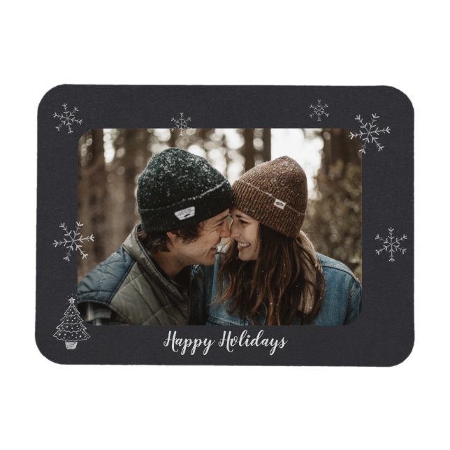 Glad helg Photo Chalkboard Design Snöflingor Magnet (Horisontell)