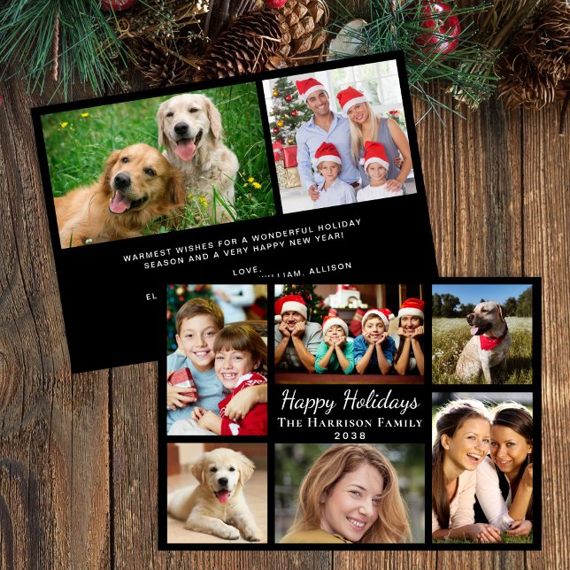 Glad helg Photo Collage Black jul Julkort (This holiday season, let your family's smiles and heartwarming memories shine on our photo card)