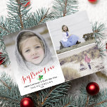 Glad helg Photo Collage Holly Joy Peace Kärlek Julkort<br><div class="desc">Fira säsongen med det här Helgdag fotosamlingskortet som innehåller ord JOY PEACE KÄRLEK i ett vackert skript och en sprit av festlig holly. Anpassa genom att lägga till tre foton, en anpassningsbar hälsning, ditt namn och år. Baksidan har ett rött bär och mönster. Skicka beundrare till helgdag med det här...</div>