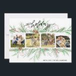Glad helg Photo Collage jul Botanicals Julkort<br><div class="desc">Ett vackert Helgdag-kort med fyra av dina favoritfoton som är framtagna av festliga gräs boughs,  cones och röda bär. Baksidan har en fin men subtil polka punkt mönster. Ett kort som säkert ger vänner och familj helgdag glädje.</div>