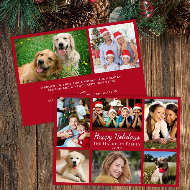 Glad helg Photo Collage Red jul Julkort (This holiday season, let your family's smiles and heartwarming memories shine on our photo card)