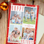 GLAD HELG Photo Collage Red Ljus Julkort<br><div class="desc">Enkel, modern design med en elegant text GLAD HELG mot en röd bakgrund med ljus. Inkludera fyra foton och anpassningsbarna på framsidan och/eller baksidan (valfritt). PHOTO TIP: Markera foton med subjekt i mitten eller förställ dem till skörd i liknande former som visas för lättöverförbart bilder som fyller fotoutrymmet perfekt. Kontakta...</div>