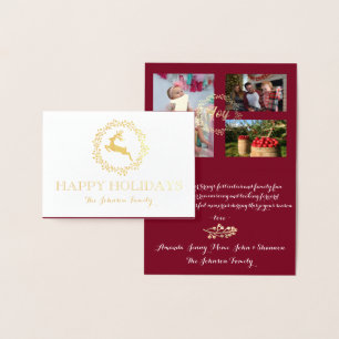 Glad helg Photo Family Collage Burgundy Guld Folierat Kort