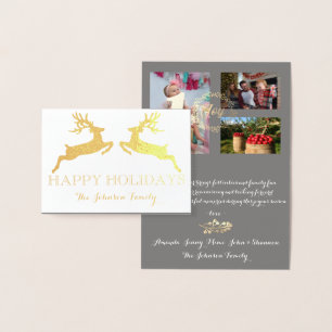 Glad helg Photo Family Reindeer Grått Guld Folierat Kort