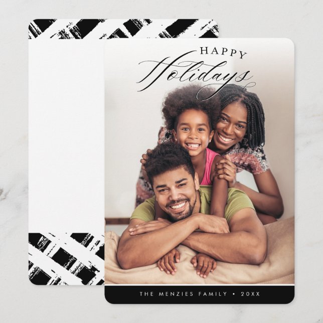 GLAD HELG PHOTO modern calligraphy black Julkort (Fram/baksida)