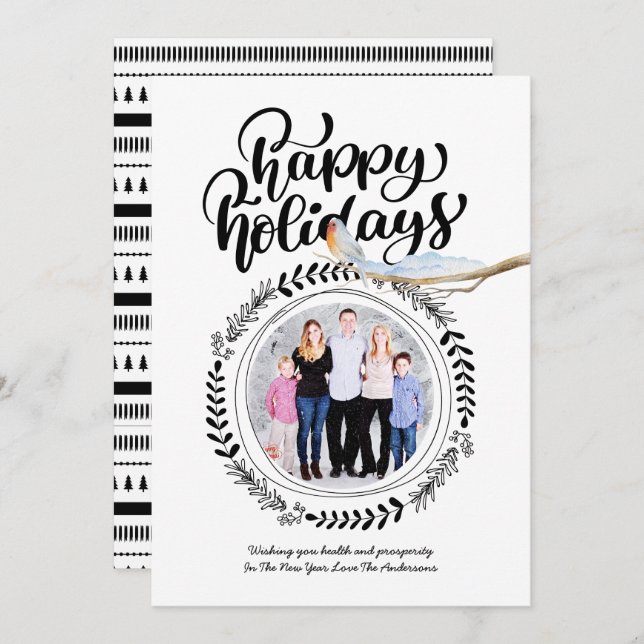 GLAD HELG PHOTO Modern Festive Robin Julafton Inbjudningar (Fram/baksida)