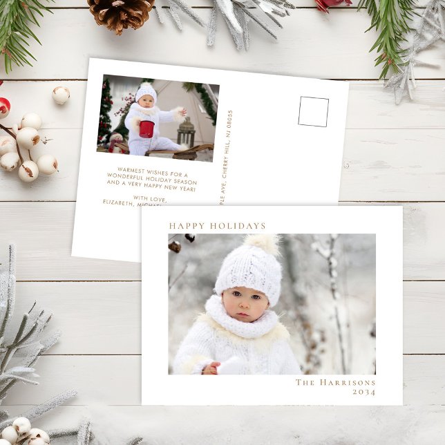 Glad helg Photo White Guld jul Vykort (Skapare uppladdad)