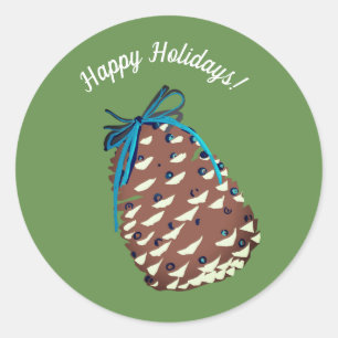Glad helg Pinecone Sticker Runt Klistermärke