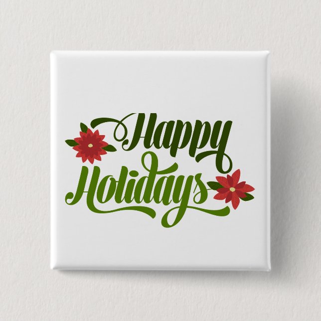 Glad helg Poinsettia 15 cm Square Badge Knapp (Framsida)