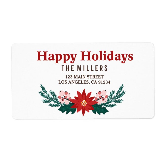 Glad helg Poinsettia Bouquet Helgdag Label Fraktsedel (Framsidan)