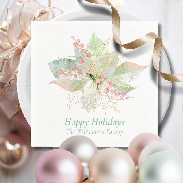 Glad helg Poinsettia Pastel Personlig Pappersservett (Skapare uppladdad)