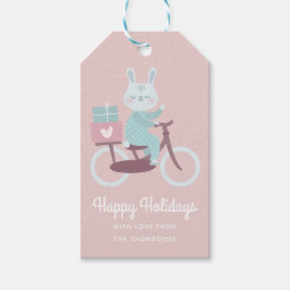 Glad helg Rabbit Riding Bicycle Personlig Presentetikett