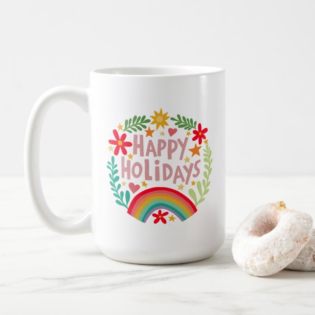 Glad helg Rainbow Cute Hand-dragen färgstark Kaffemugg (Med munk)