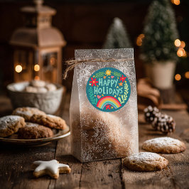 Glad helg Rainbow Cute Hand-dragen färgstark Runt Klistermärke