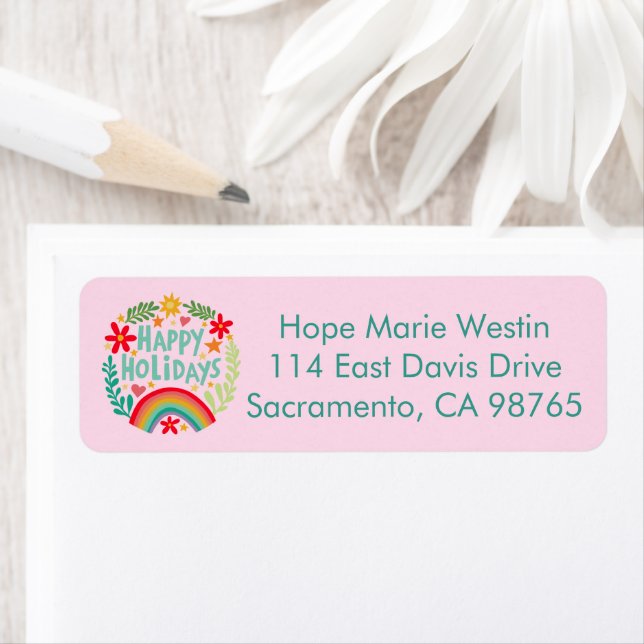 Glad helg Rainbow Hand-dragen Returadress Returadress Etikett (Insitu)