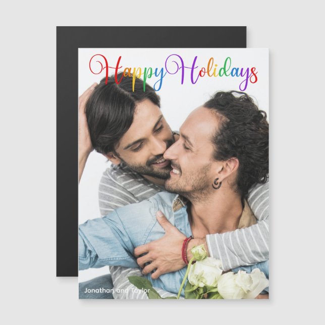 Glad helg Rainbow Script LGBTQ Photo Magnet (Fram/baksida)