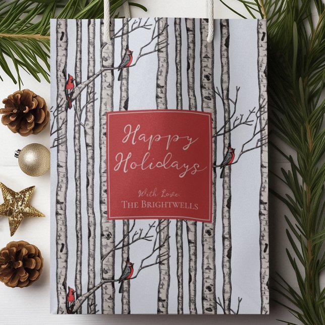 Glad helg Red Cardinals Birch Forest (Pretty and Modern Hand Drawn Red Cardinals on Birch Tree Branches in Black Ink on a Blue Background.)