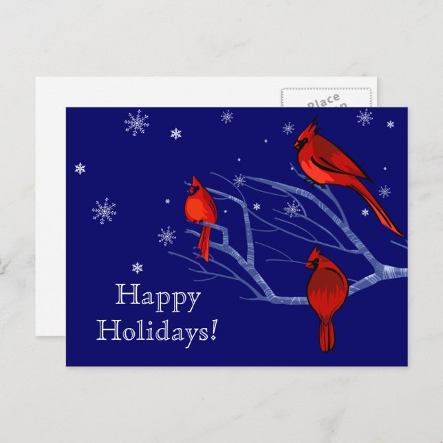 Glad helg. Red Cardinals jul Helg Vykort (Fram/baksida)