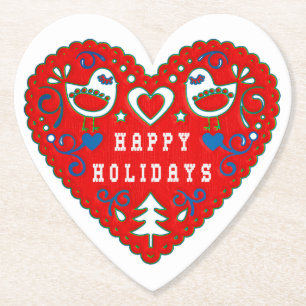 Glad helg Red Folk Art Heart Underlägg Papper