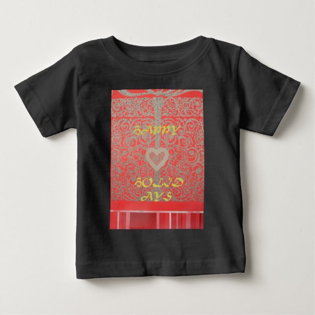 Glad helg Red Glitter hjärtkonstruktion T-shirt (Framsida)