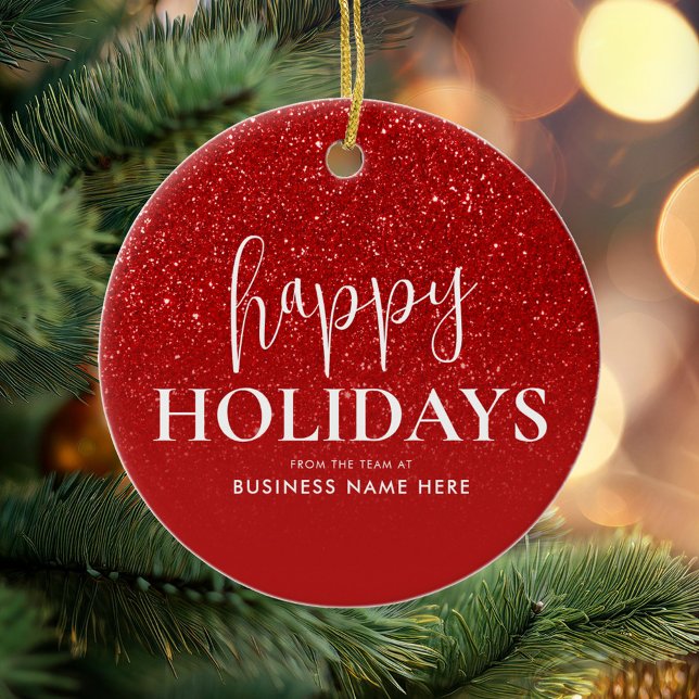 Glad helg Red Glitter Modern Business Julgransprydnad Keramik (Skapare uppladdad)