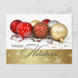 Glad helg. Red Guld Baubles Helg Vykort