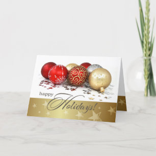Glad helg. Red Guld Baubles Helgkort