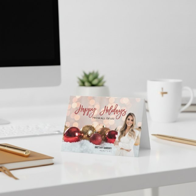 Glad helg Red Guld Real Gods Realtor Photo (Happy Holidays Red Gold Real Estate Realtor Photo Holiday Card
)