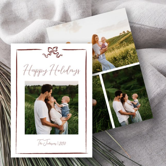 Glad helg Red Hand plockade Bow Fyra foto Inbjudningar (Skapare uppladdad)