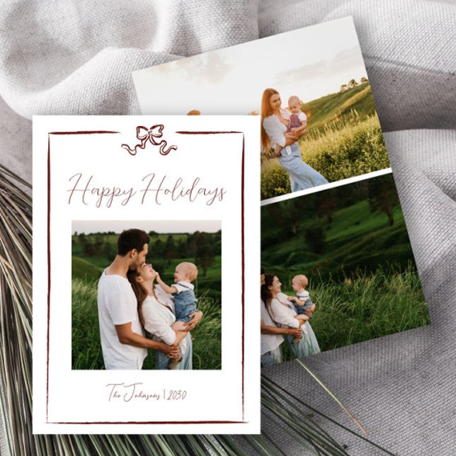 Glad helg Red Hand plockade Bow Tre foto Inbjudningar (Skapare uppladdad)