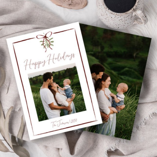 Glad helg Red Hand plockade Bow Winter 2 Photo Inbjudningar (Skapare uppladdad)