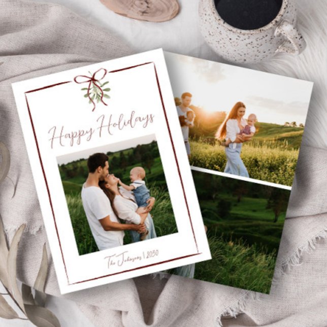 Glad helg Red Hand plockade Bow Winter 3 Photo Inbjudningar (Skapare uppladdad)