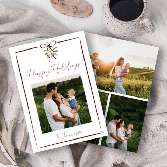 Glad helg Red Hand plockade Bow Winter 4 Photo Inbjudningar (Skapare uppladdad)