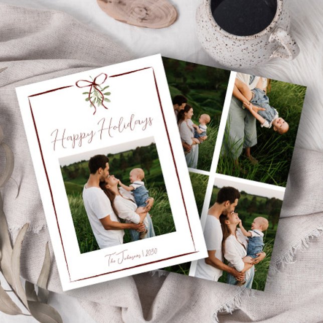 Glad helg Red Hand plockade Bow Winter 5 Photo Inbjudningar (Skapare uppladdad)