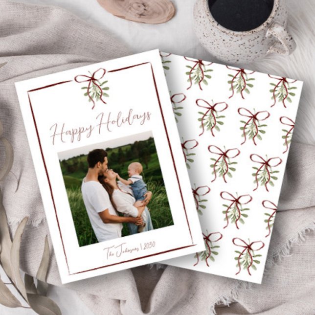 Glad helg Red Hand plockade Bow Winter Photo Inbjudningar (Skapare uppladdad)