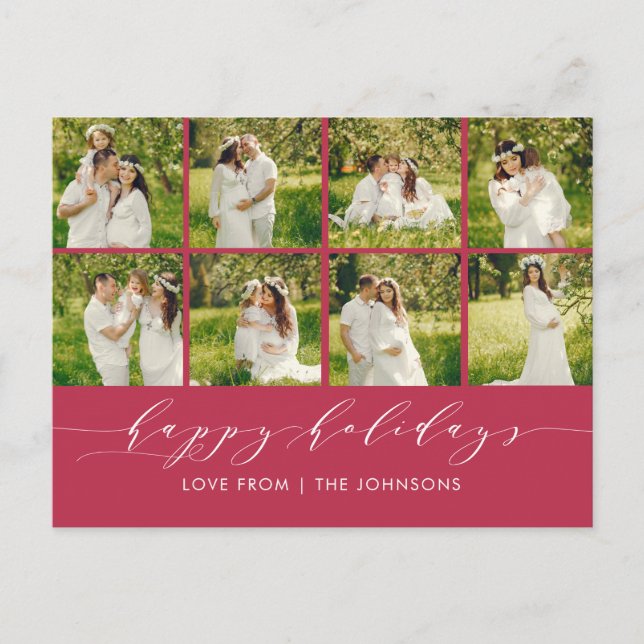 Glad helg Red Modern Elegant Photo Collage Vykort (Framsida)