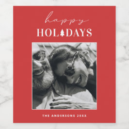 Glad helg | Red Modern jul Winter Photo Vinflaska Etikett