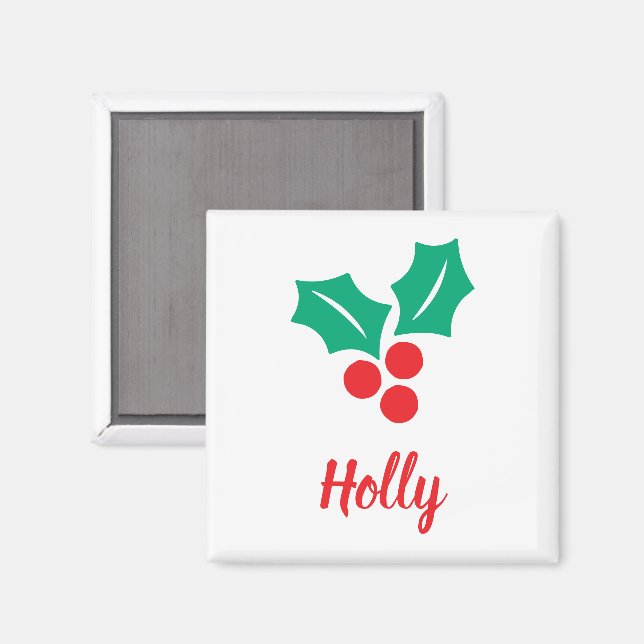 Glad helg Red White Grönt Holly-eget namn Magnet (Front/Back)
