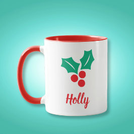 Glad helg Red White Grönt Holly-eget namn Mugg