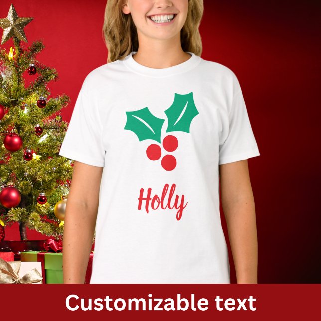 Glad helg Red White Grönt Holly-eget namn T Shirt (Skapare uppladdad)