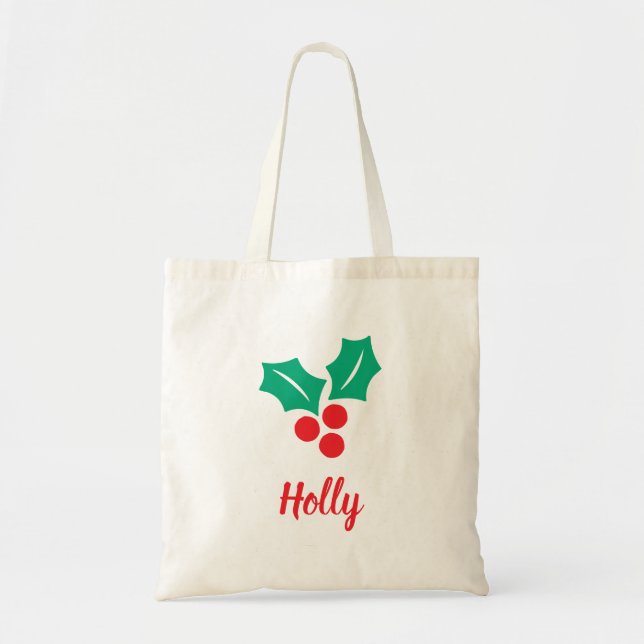 Glad helg Red White Grönt Holly-eget namn Tygkasse (Framsidan)