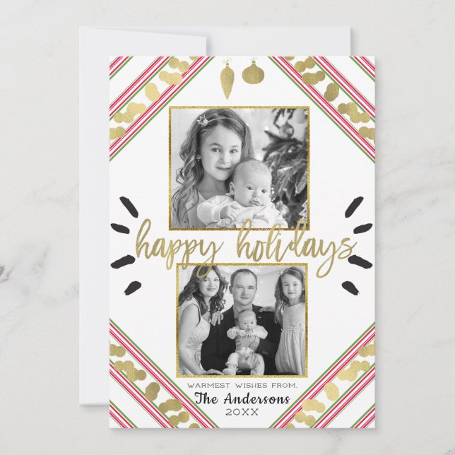 Glad helg Red White Grönt Rand Photo Julkort (Framsida)