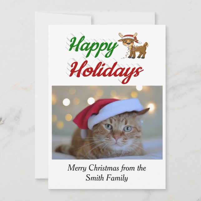 Glad helg Reindeer, julfotoskript Julkort (Framsida)