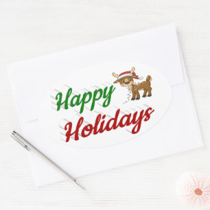 Glad helg Reindeer, julskript Ovalt Klistermärke