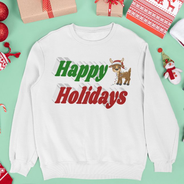 Glad helg Reindeer jultypografi Lång Ärmad Tröja (Skapare uppladdad)